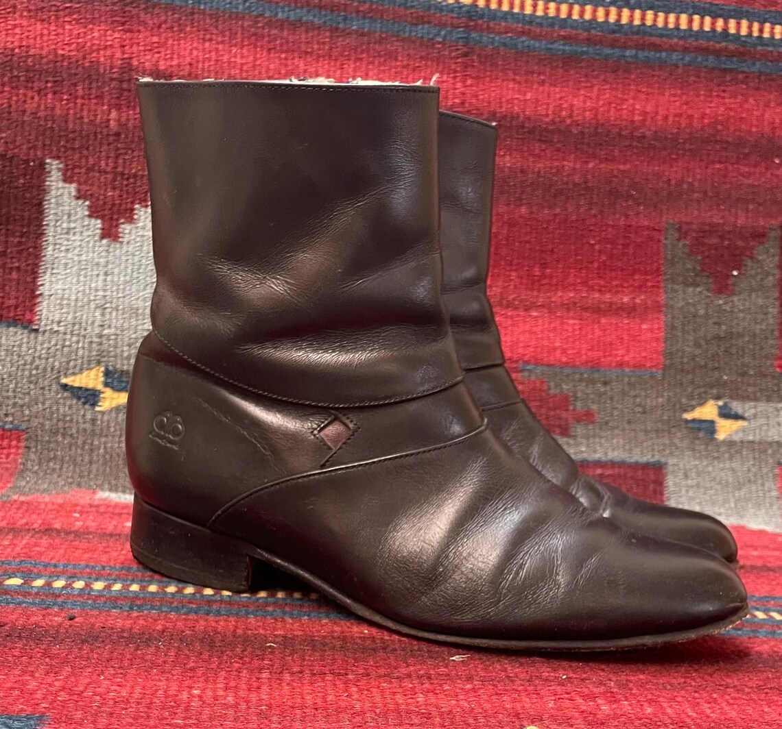 Vintage Men’s Black Leather Zipper Shoe Boots Mexican size 27  ( Us Sz 8?) By AB Bessero, foto 2 di 5