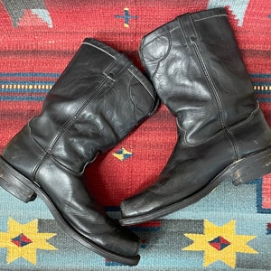 Vintage Black Leather Chippewa Broken-In Engineer Moto Roper Square toe Boots Men&#39;s size 13 Made in USA