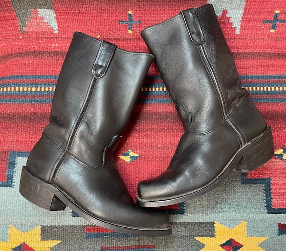 Vintage Santa Fe Boot Co Broken-in Black Leather Western  display picture 1