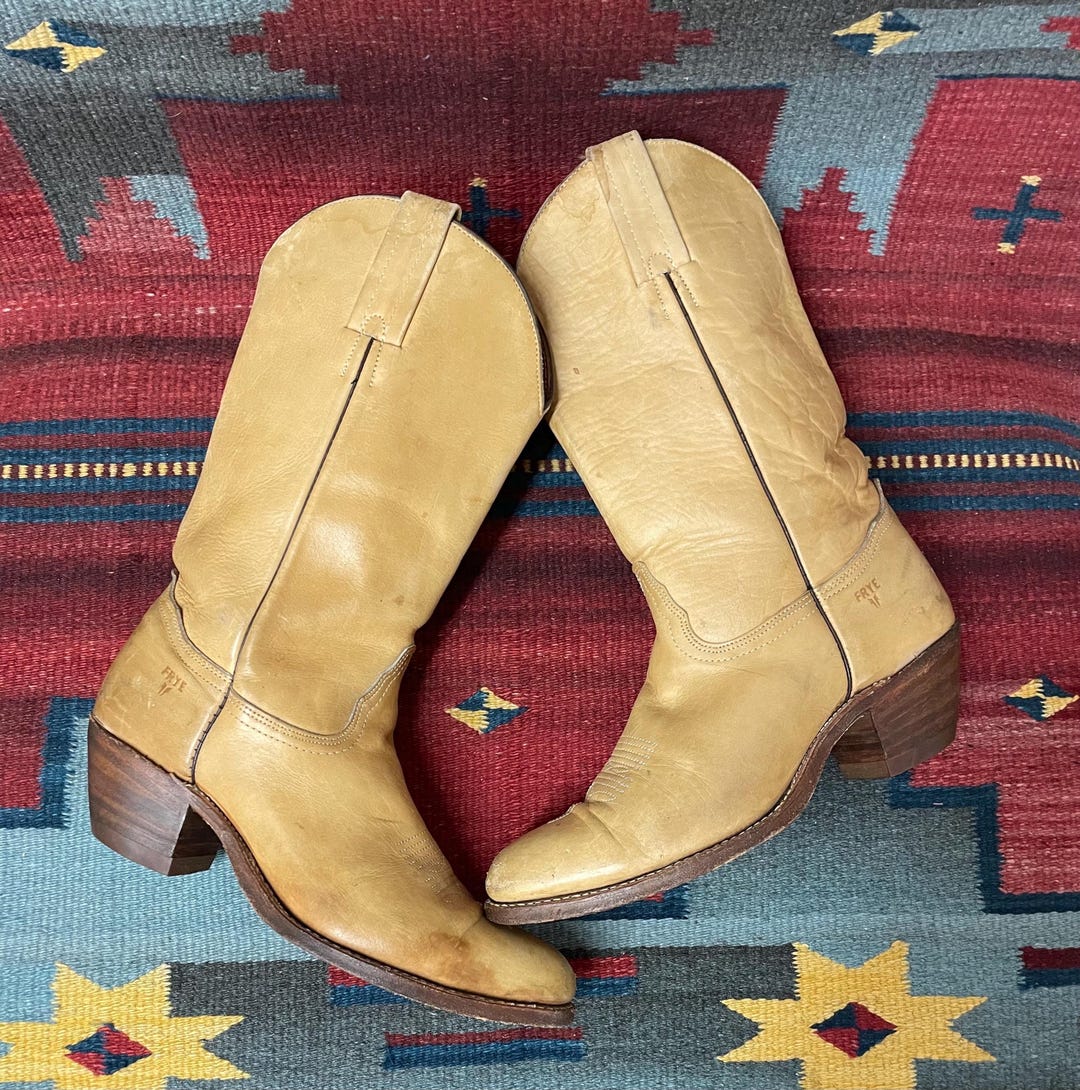 Buy Ladies Vintage FRYE Broken in Distressed Natural Leather Cowgirl Western Boots Size 10 White Label Made in USA Online in India Etsy