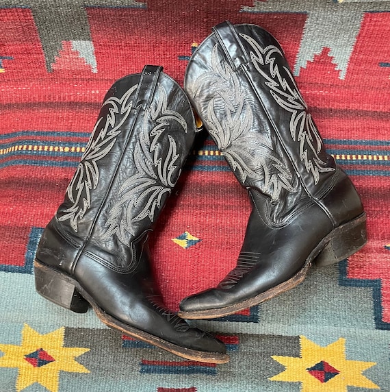 Vintage Imperial Boot Co. Black Leather Western Cowboy Boots Mens Size 9 Made in USA Etsy