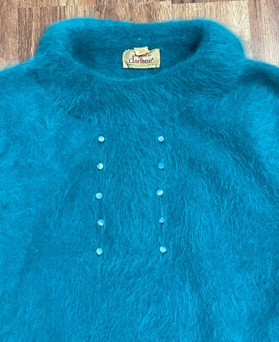 1950’s / 1960’s Vintage Angora Fuzzy Teal Sweater… - image 2