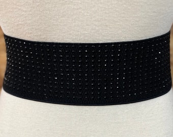 1970s / 1980s Black Beaded Wide Stretch Belt Silver Tone  display picture 1