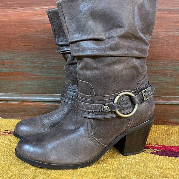 Broken-in Harley Davidson Leather Heel Boots US Ladies size 9.5