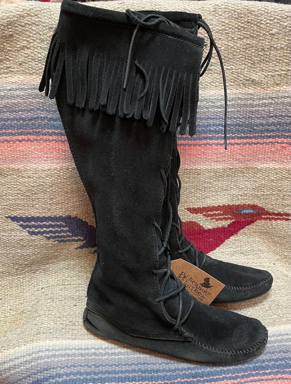 Vintage Ladies size 9 Black Suede Fringe Minnetonk