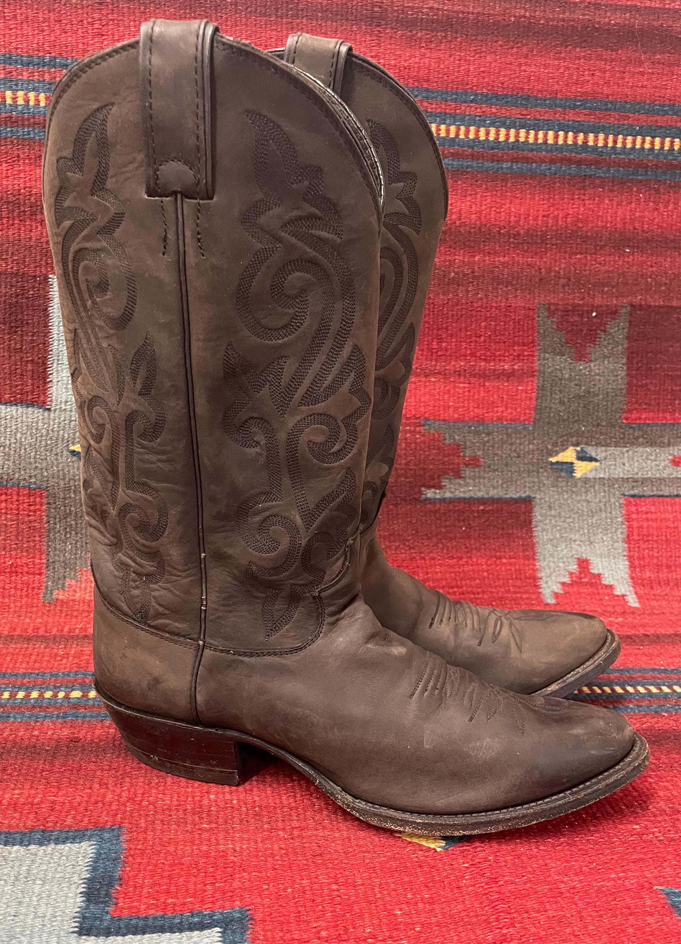Bottes Cowboy Justin Noires En Cuir Taille 9 D - Occasion Style Western