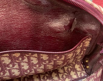 特売 Christian Vintage 1970's Dior Leather Canvas Red Bordeaux バッグ