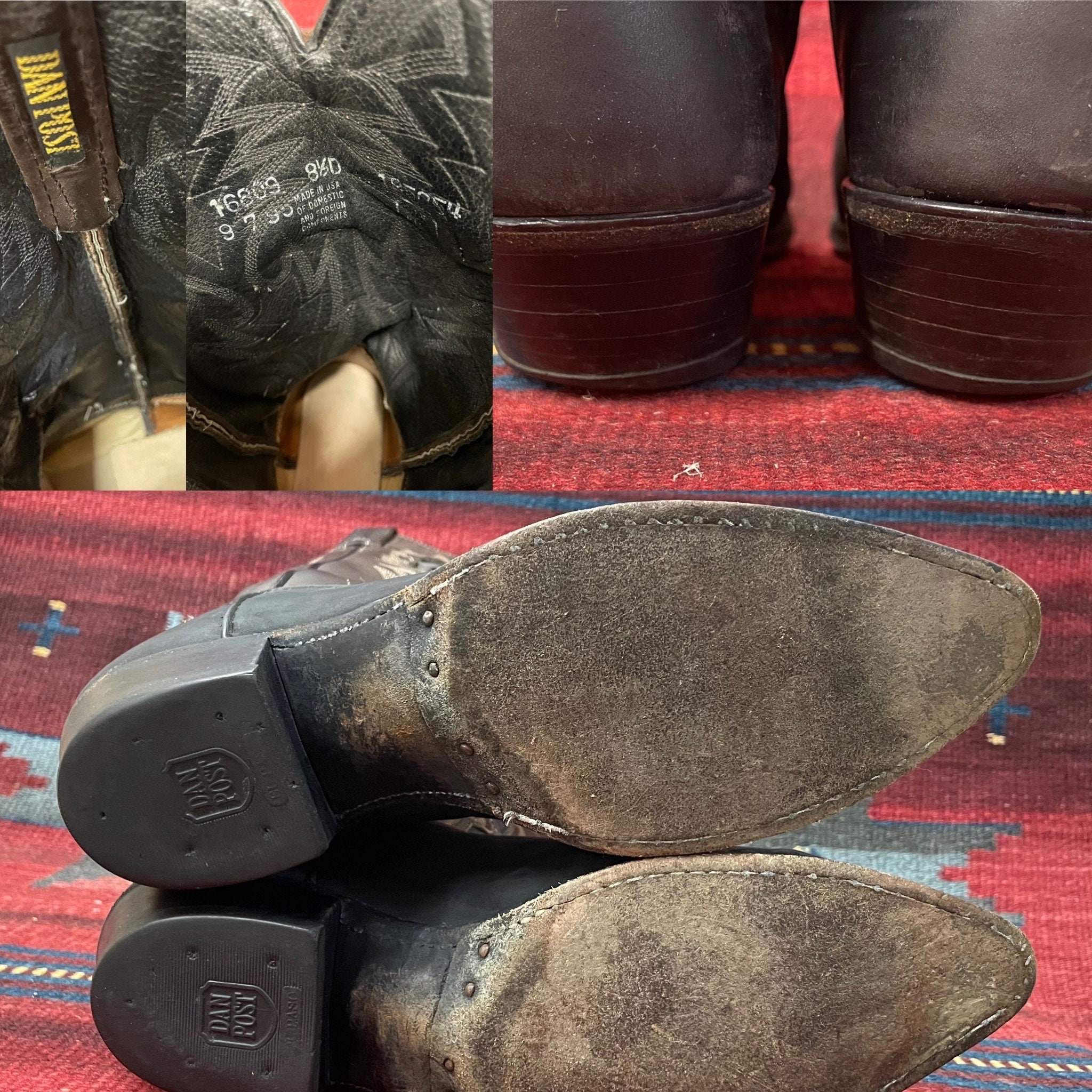 Broken-in Vintage 2-tone Dan Post Western Cowboy Boots Mens 