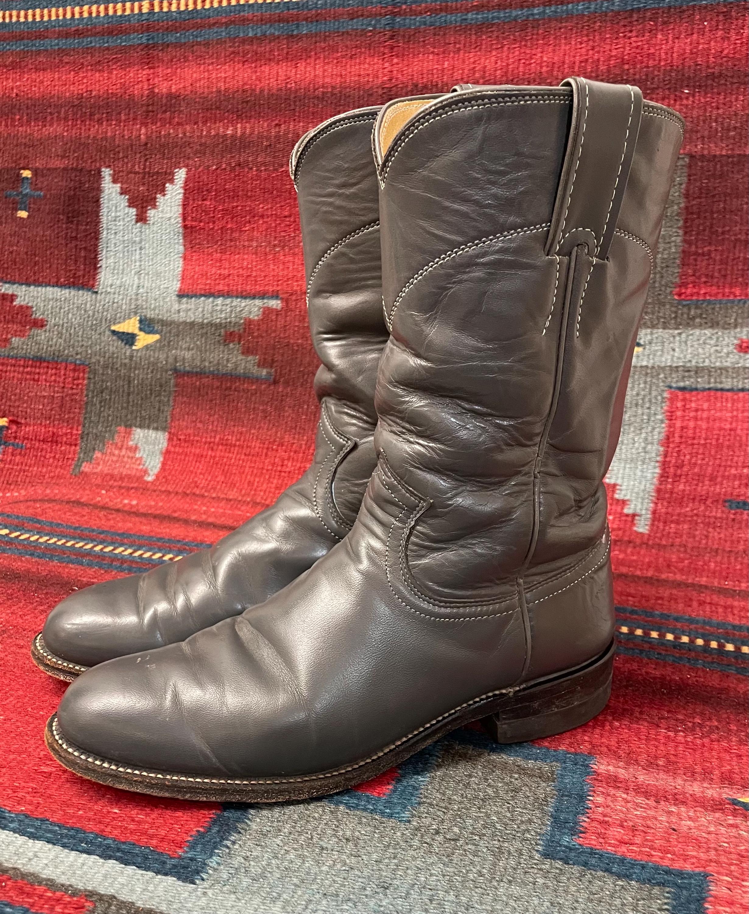 Ladies Vintage Justin Western Gray Cowgirl Roper Broken-in  display picture 3