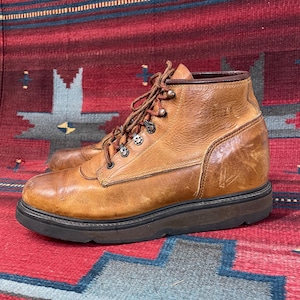 1990’s Men&#39;s Distressed & Broken-in Vintage RED WING Chunky Thick sole lace up Steel toe Boots size 11.5 D Made in USA 04162