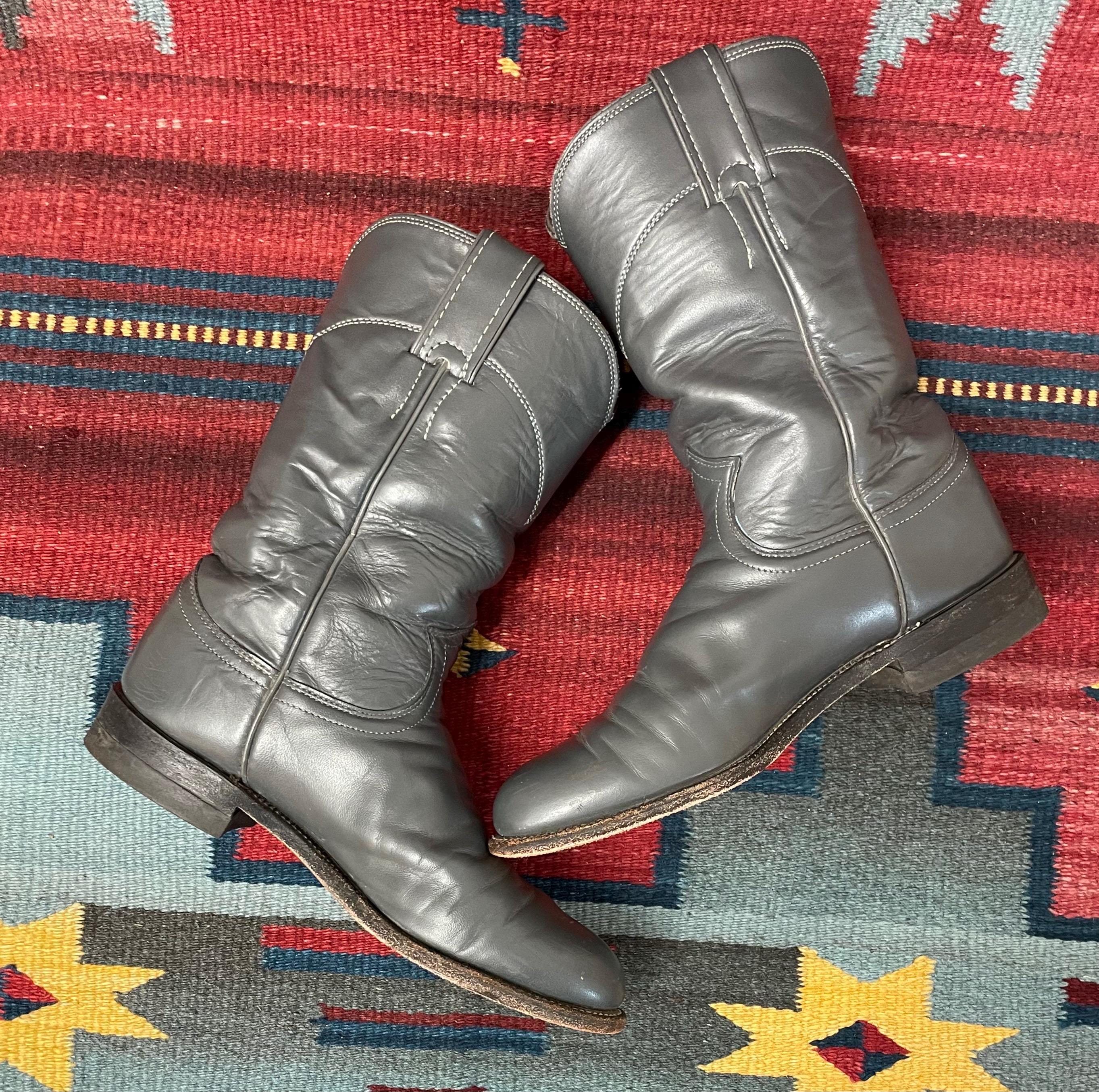 Ladies Vintage Justin Western Gray Cowgirl Roper Broken-in  display picture 1