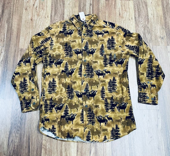 Vintage Woolrich Deer Woodsy Animal Print Button Down Collar