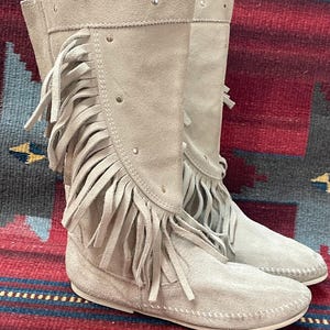 Vintage Minnetonka bezaaid suède dames maat 7 mocassins franje laarzen Made in USA
