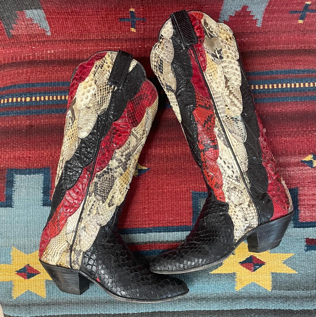 靴 70s Tony Lama \"made in usa\" western boot DS 1970s Tony Lama Exotic Skin Lizard Tip Bone Cowboy Boots