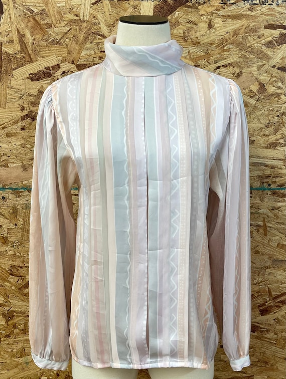 1980’s / 1970’s Pastel Striped Relaxed Fit Silky … - image 1