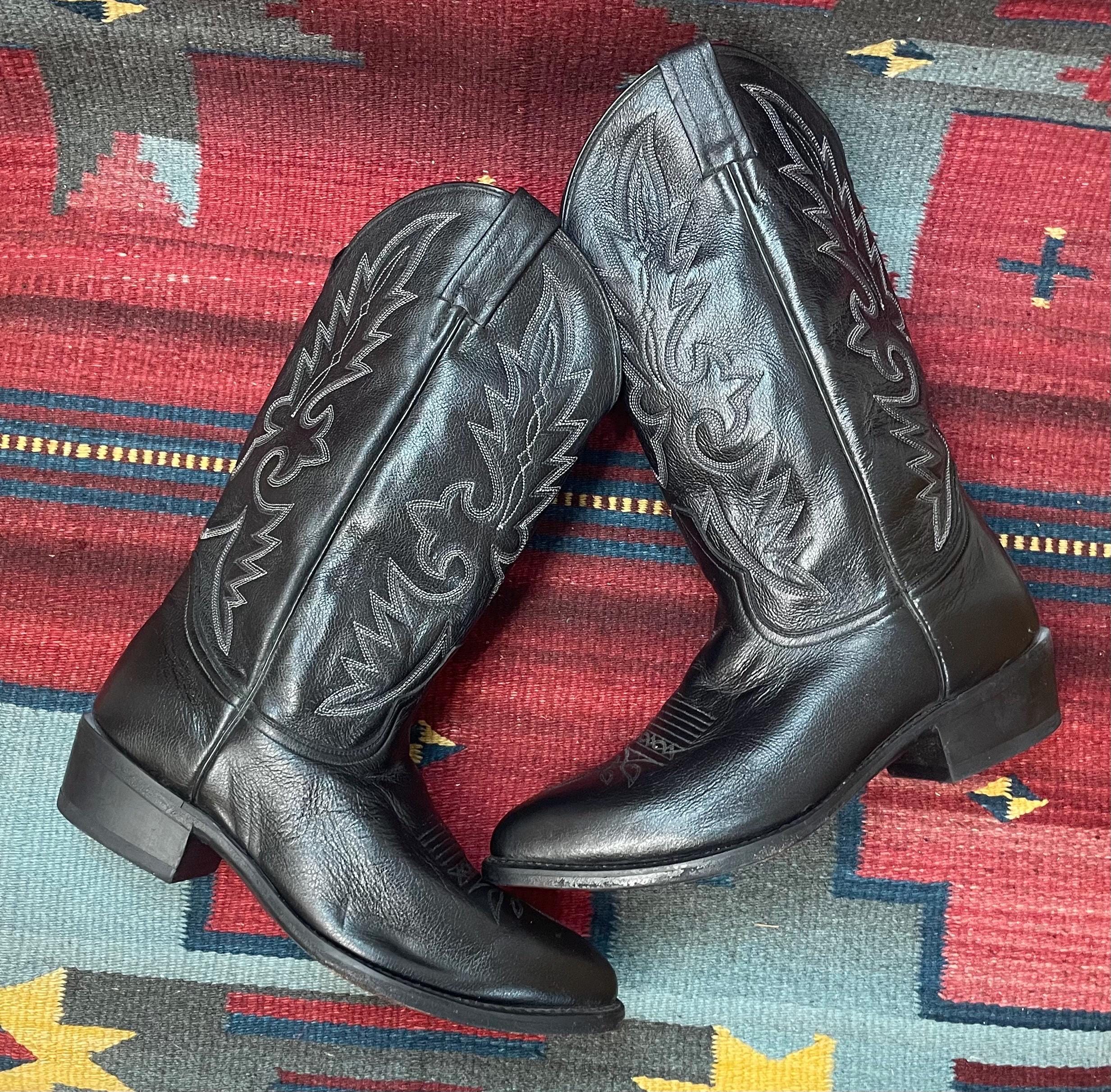 Broken-in Vintage Dan Post Black Leather Western Cowboy  display picture 2