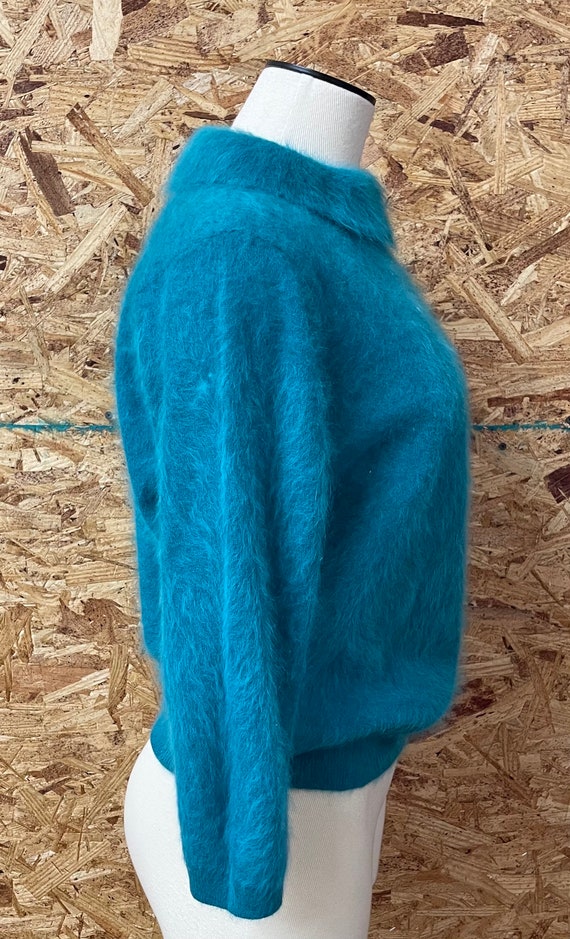 1950’s / 1960’s Vintage Angora Fuzzy Teal Sweater… - image 4