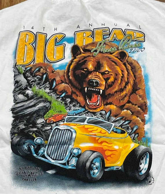 Vintage 00's Y2K Big Bear California Fun Run Hot Rod White T-shirt