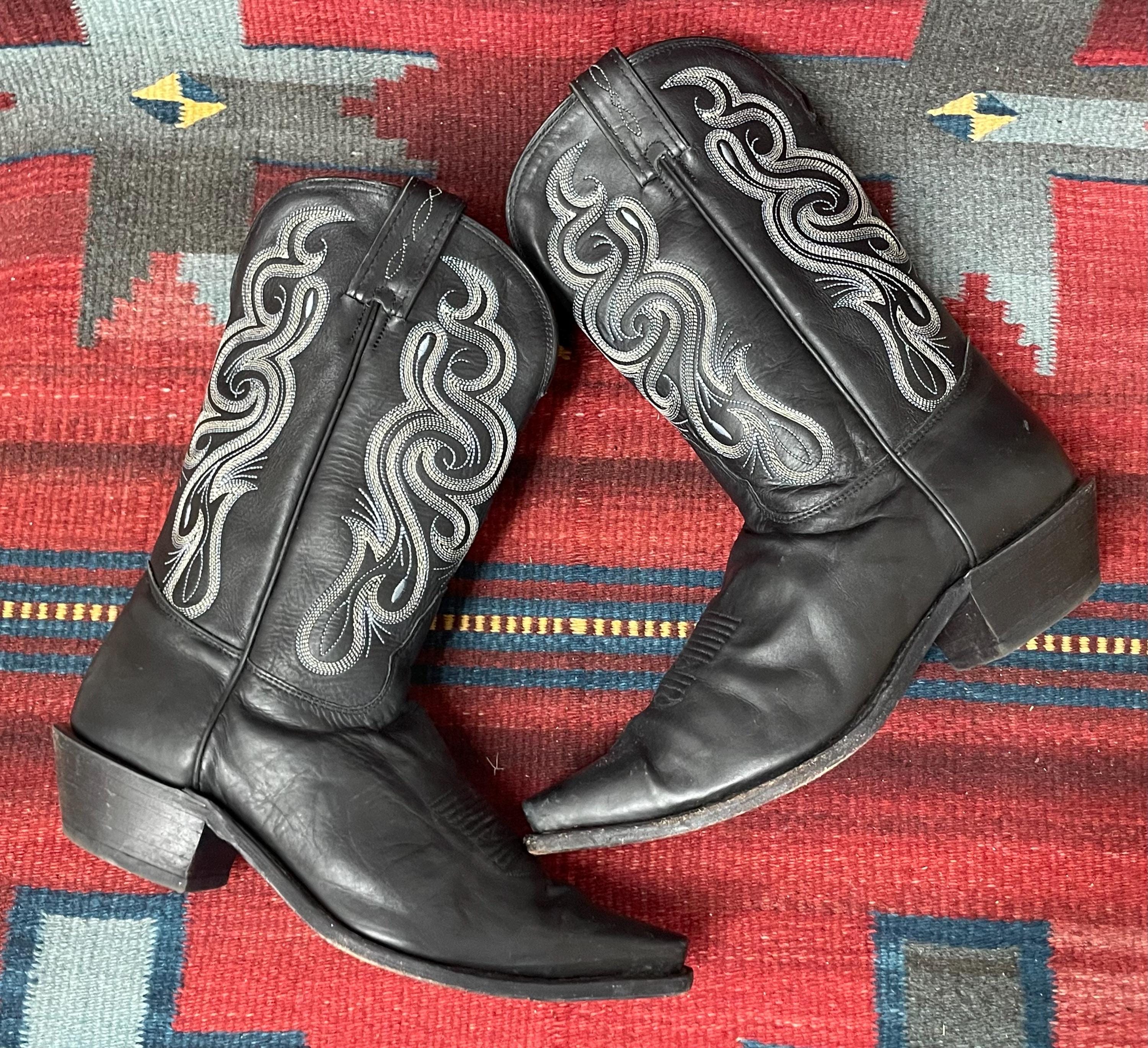 Tony Lama Vintage Broken-in Black Cowboy Western Snip Toe Boots