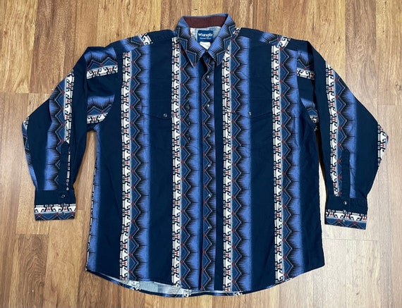 Vintage Wrangler Blue Southwest Western Geometric Patterned Pearl Snap  Button Cowboy Shirt Mens Sz XXL - Etsy