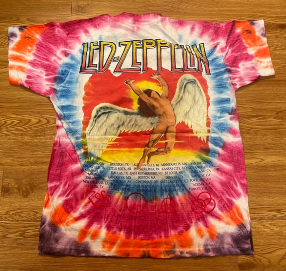 トップス 1996s PAGE PLANT Vintage Tie Dye Robert Plant Jimmy Page LED Zeppelin Lives 1995 Tour Vintage