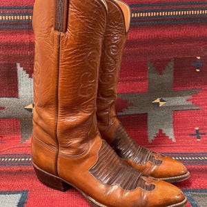 【美品】Lucchese 1883（濃いキャメル×クロコ（足背）） LUCCHESE 1883 Brown Goat Leather Snip Toe Cross Pattern
