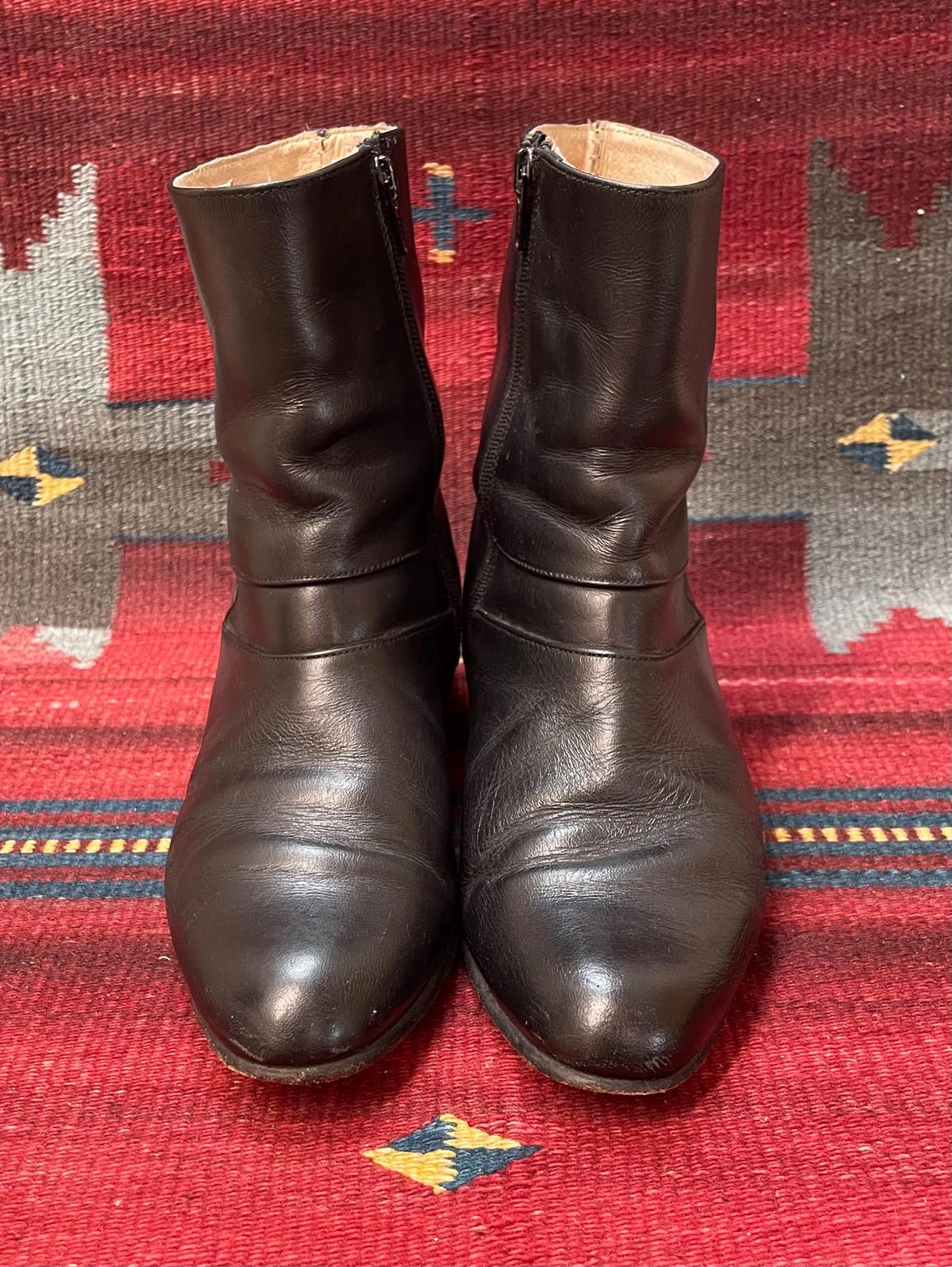 Vintage Men’s Black Leather Zipper Shoe Boots Mexican size 27  ( Us Sz 8?) By AB Bessero, foto 3 di 5
