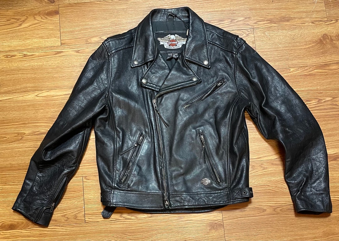 80s USA製 Harley-Davidson MA-1 ジャケット ブラック HARLEY-DAVIDSON】ライダース MA1 スカル刺繍ロゴ 袖ロゴ ブラック S