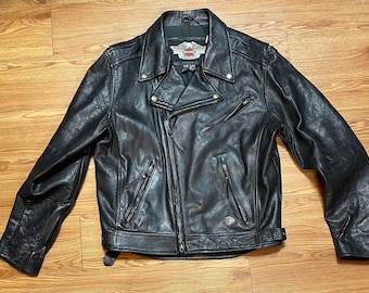 1990's Vintage Black Leather Harley Davidson Jacket ~ Women's XXS