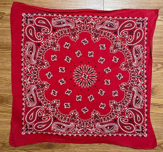 Vintage Red Cotton Bandana Paisley Pattern Made I… - image 1