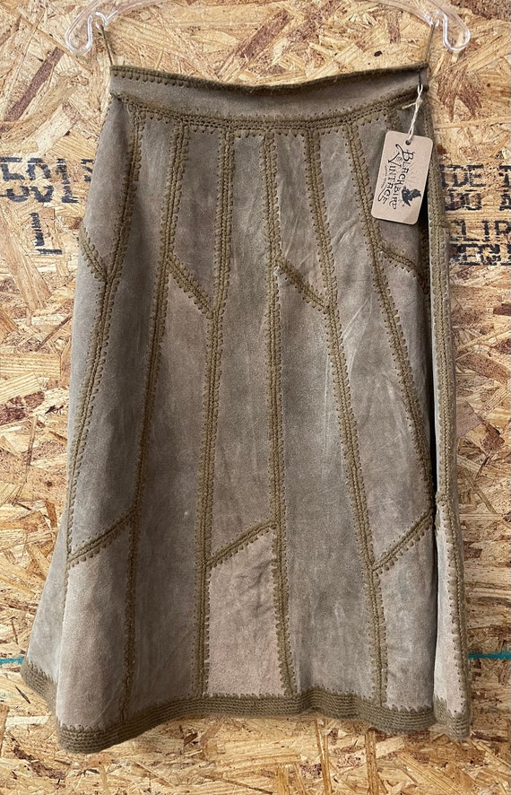 1970’s Vintage Camel Suede & Knit Full Skirt size… - image 7