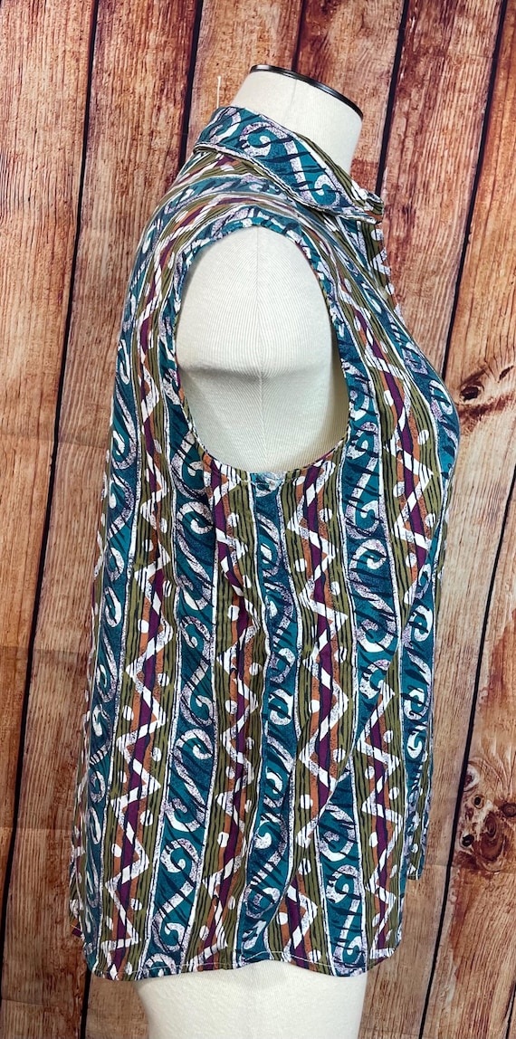 1980’s/ 1990’s  Button-Down patterned Sleeveless … - image 3
