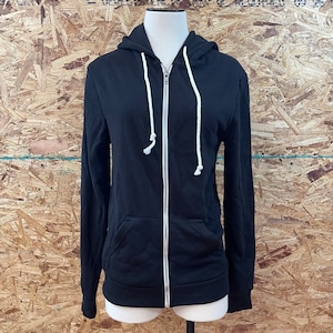 Sudadera con capucha y cremallera negra estilo vintage Y2K de los 2000, entallada, fabricada en EE. UU. Tallas S, M y L