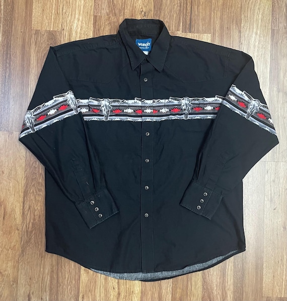 Chemise Vintage Wrangler Homme – Motif Sud-Ouest/Aztèque – Western Rodéo – Taille 16