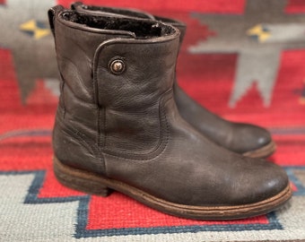 Vintage Frye Schwarze Leder Lammfell Gefüttert Stiefel US Damen Größe 8