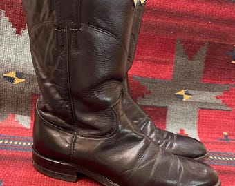 11, Vintage, 1970s Kinney Mens Leather Boots, Black Block  display picture 2