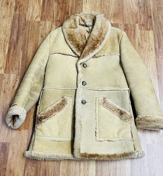 1970s Mens Vintage Suede Shearling Ranch Coat siz… - image 1