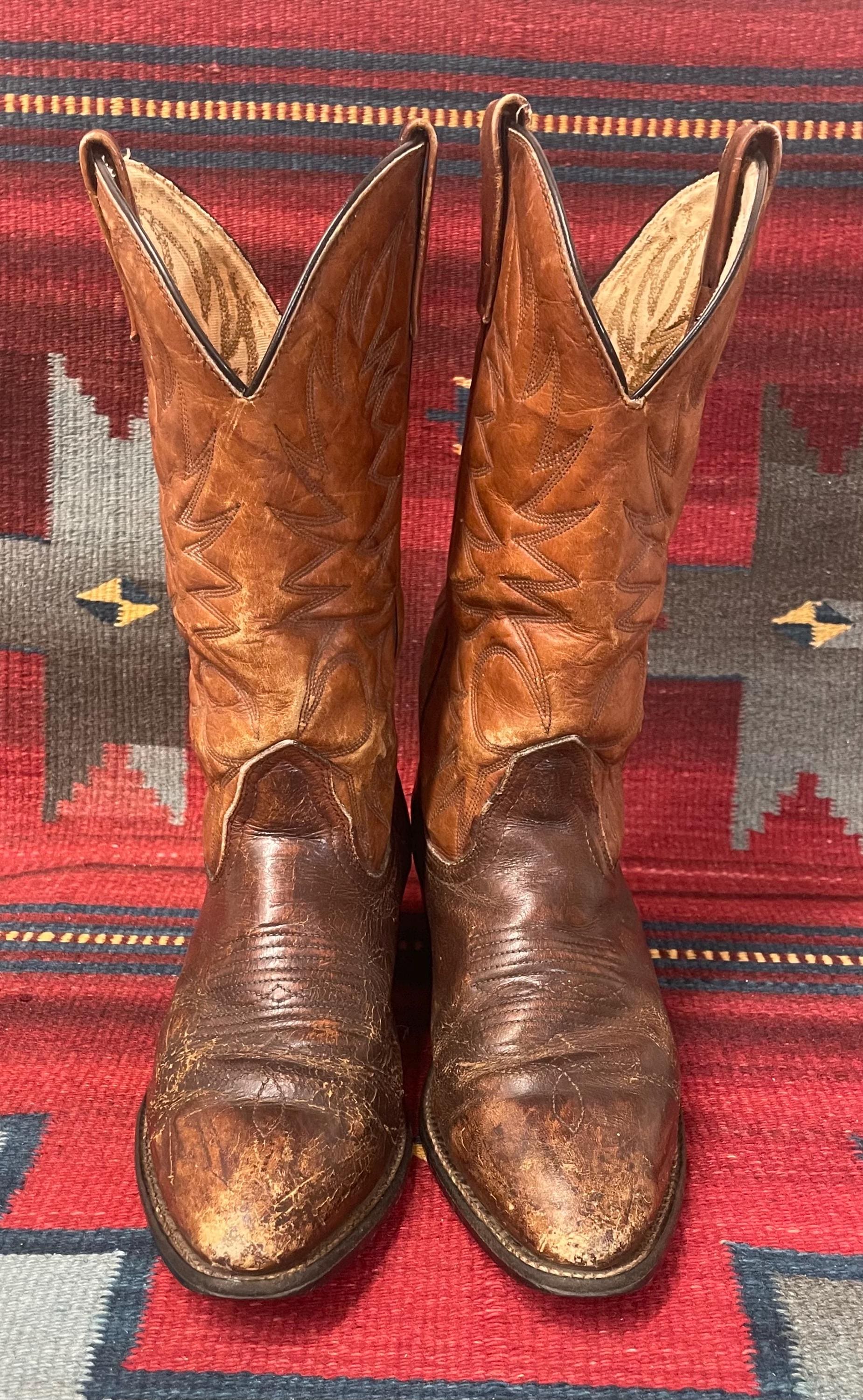 Vintage 90’s Two Tone Brown Leather Cowboy Boots Western Men\'s Size 8.5 Men main image 3