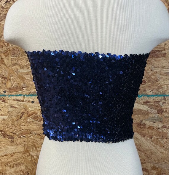 Vintage Disco Sequined Navy Blue cropped Tube Top… - image 3
