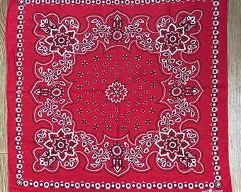 Vintage Soft and Broken-In Red Bandanna FAST COLOR Made In USA Unique Pattern Elephant Brand Trunk Up