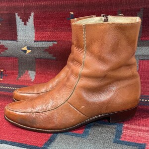 Vintage Men's 1970s / 1980's Camel Leather Zip Shoe Boots Size 11