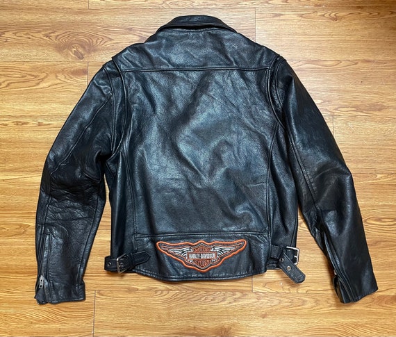 Harley Davidson Vintage Black Leather Zipper Motorcycle Wings Logo
