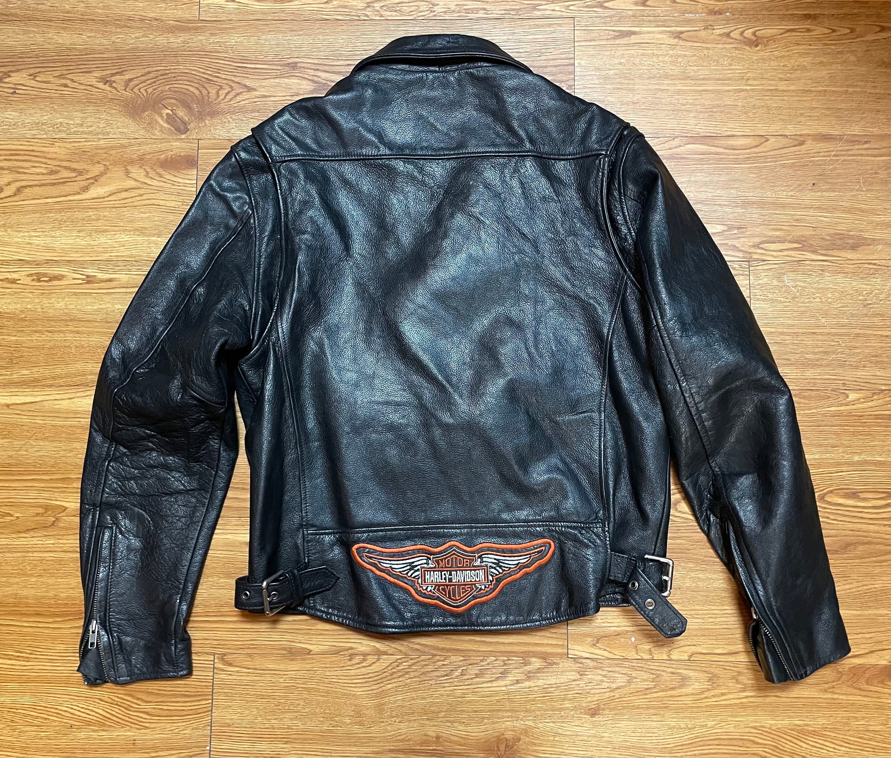 Harley Davidson Vintage Black Leather Zipper Motorcycle Wings Logo