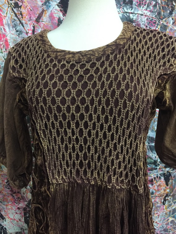 90’s Vintage Brown Earth Tone Bohemian Velvet and… - image 2