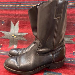 Bottes de moto vintage homme longue distance en cuir noir Roper travail camionneur motard taille 10 large fabriquées aux États-Unis