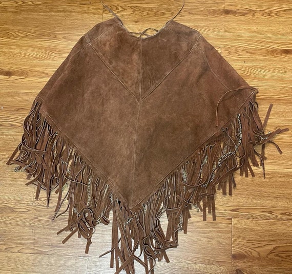 Incredible 1960’s Suede zipper Fringe Hippie Ponc… - image 4