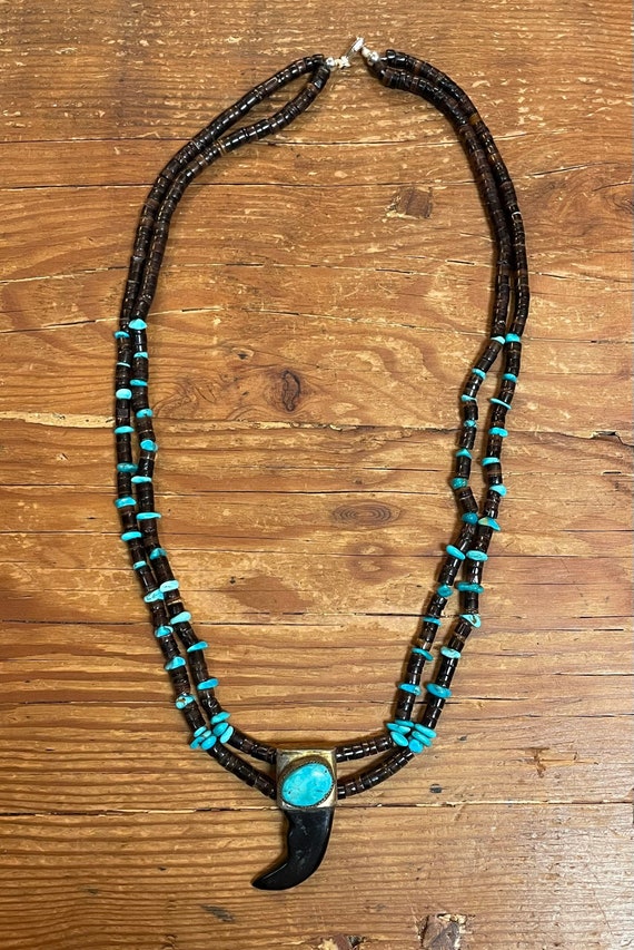 One Of The Most Unique Ever Vintage Kewa Bear Turquoise Heishi Necklace One Of The Most Unique Ever Vintage Kewa Bear Turquoise Heishi Necklace