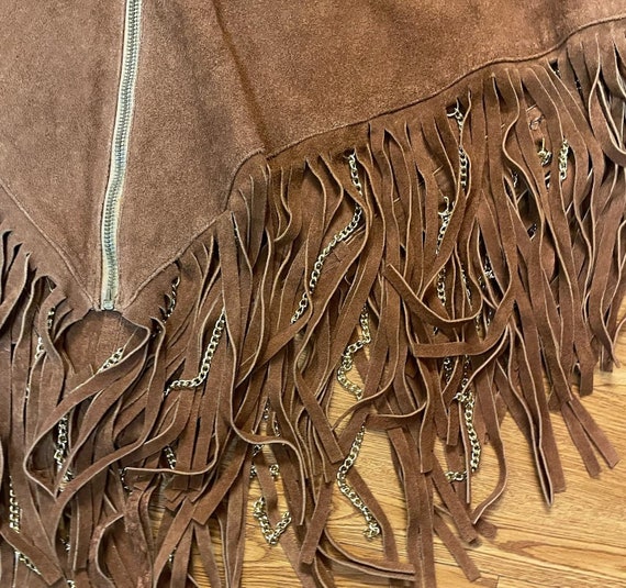 Incredible 1960’s Suede zipper Fringe Hippie Ponc… - image 6