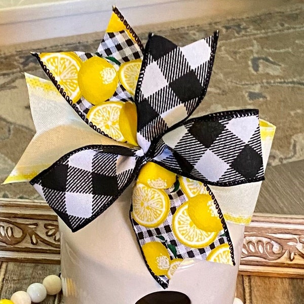 Lemon Small Decor Bow Summer Decor Bow Door Hanger Bow Sign Bow Candlestick Bow Small Lemon Lantern Bow 5.5 Sign Bow Gingham Check Yellow