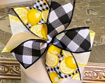 Lemon Small Decor Bow Summer Decor Bow Door Hanger Bow Sign Bow Candlestick Bow Small Lemon Lantern Bow 5.5 Sign Bow Gingham Check Yellow